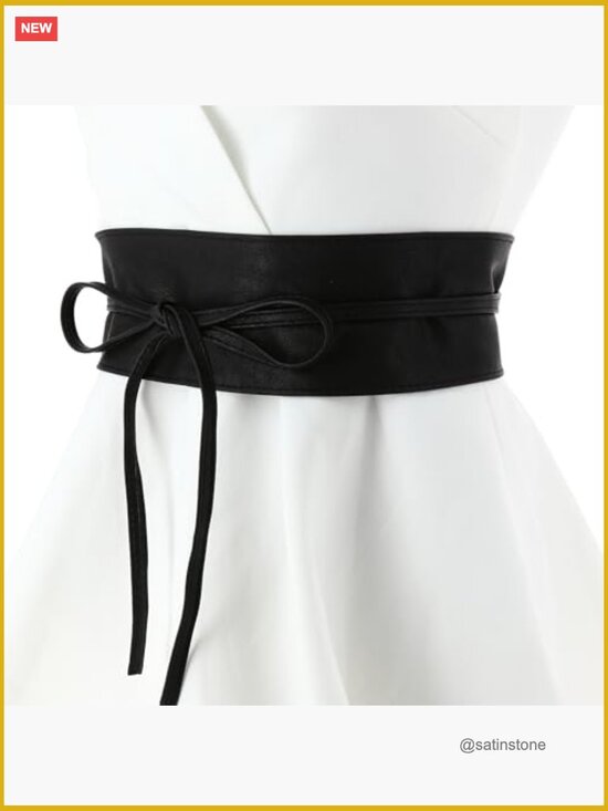 Faux Leather Obi Belt with Centering Loop, 3.5\